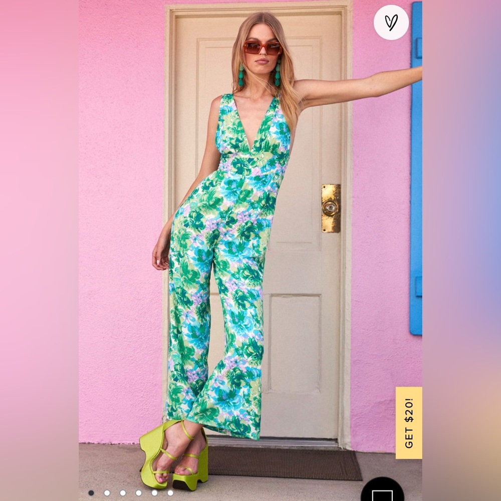 Lulus Green Floral Print Wide Leg Jumpsuit